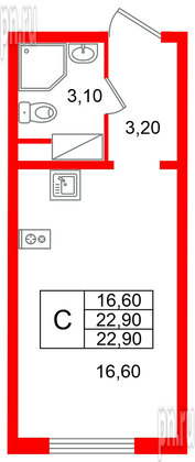 Квартира в ЖК «Ручьи–2», студия, 22.9 м², 7 этаж