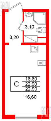 Квартира в ЖК «Ручьи–2», студия, 22.9 м², 8 этаж