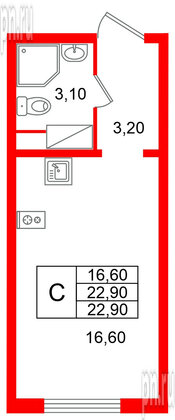 Квартира в ЖК «Ручьи–2», студия, 22.9 м², 20 этаж