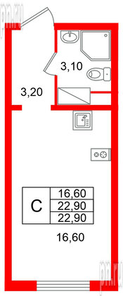 Квартира в ЖК «Ручьи–2», студия, 22.9 м², 16 этаж