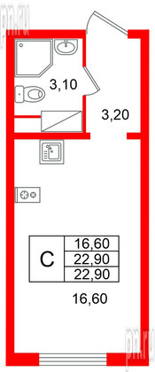 Квартира в ЖК «Ручьи–2», студия, 22.9 м², 6 этаж
