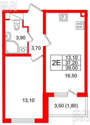 Квартира в ЖК «Ручьи–2», 1 комнатная, 39 м², 18 этаж