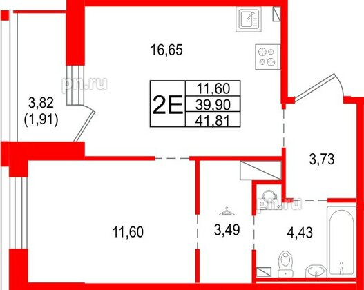 Квартира в ЖК «Сезоны», 1 комнатная, 41.81 м², 23 этаж