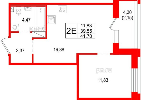 Квартира в ЖК «Сезоны», 1 комнатная, 41.7 м², 23 этаж