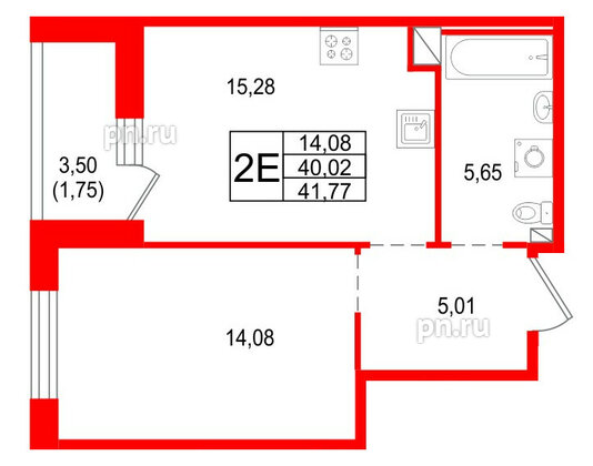 Квартира в ЖК «Сезоны», 1 комнатная, 41.77 м², 9 этаж