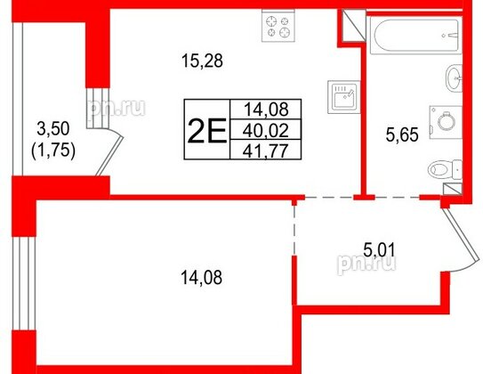 Квартира в ЖК «Сезоны», 1 комнатная, 41.77 м², 13 этаж