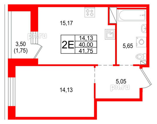 Квартира в ЖК «Сезоны», 1 комнатная, 41.75 м², 14 этаж
