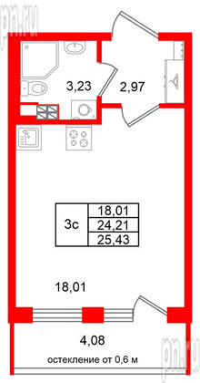 Квартира в ЖК «Универ Сити», студия, 24.21 м², 4 этаж
