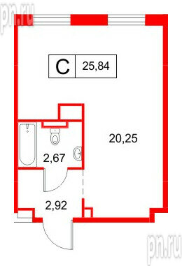 Апартаменты в ЖК «Космос Смарт Южный», студия, 25.84 м², 1 этаж