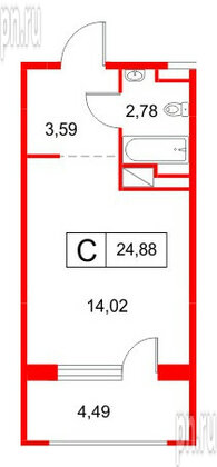 Апартаменты в ЖК «Космос Смарт Южный», студия, 24.88 м², 7 этаж