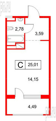 Апартаменты в ЖК «Космос Смарт Южный», студия, 25.01 м², 12 этаж