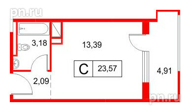 Апартаменты в ЖК «Космос Смарт Южный», студия, 23.57 м², 6 этаж