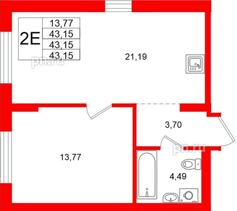 Квартира в ЖК «Брусника в Новоселье», 1 комнатная, 43.15 м², 4 этаж