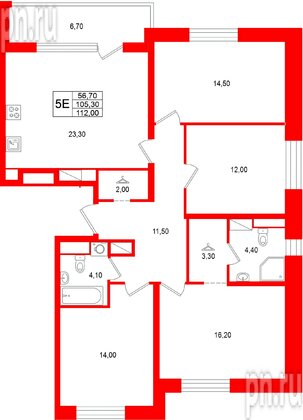 Квартира в ЖК «М36», 4 комнатная, 112 м², 3 этаж