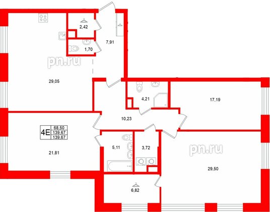 Квартира в ЖК «VI квартал», 3 комнатная, 139.67 м², 3 этаж