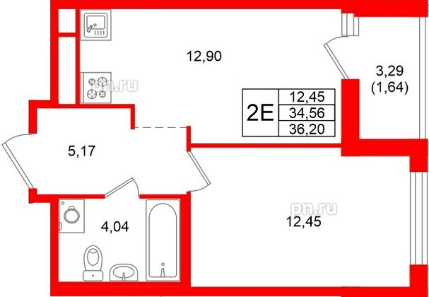 Квартира в ЖК «Имена», 1 комнатная, 36.2 м², 7 этаж
