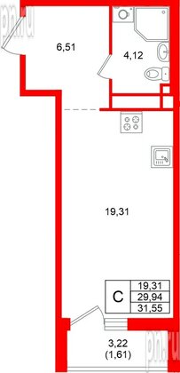 Квартира в ЖК «Имена», студия, 31.55 м², 7 этаж