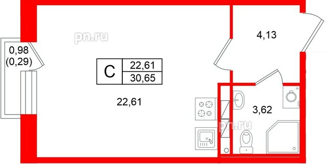 Квартира в ЖК «Слобода», студия, 30.65 м², 3 этаж