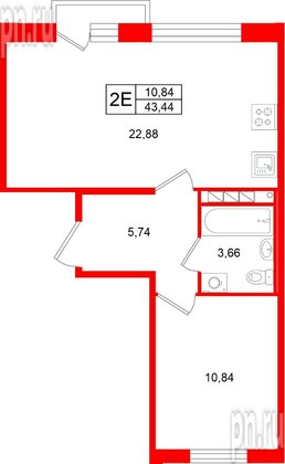 Квартира в ЖК «Слобода», 1 комнатная, 43.44 м², 4 этаж