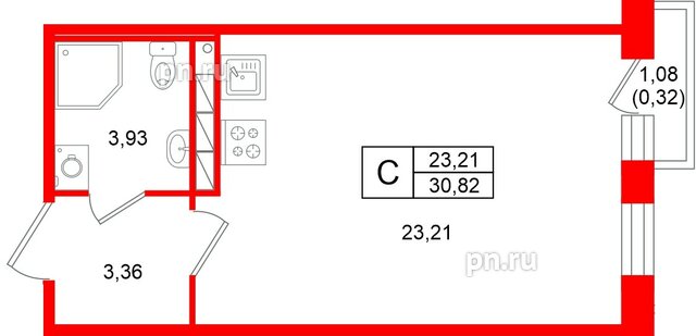 Квартира в ЖК «Слобода», студия, 30.82 м², 2 этаж