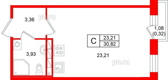 Квартира в ЖК «Слобода», студия, 30.82 м², 2 этаж