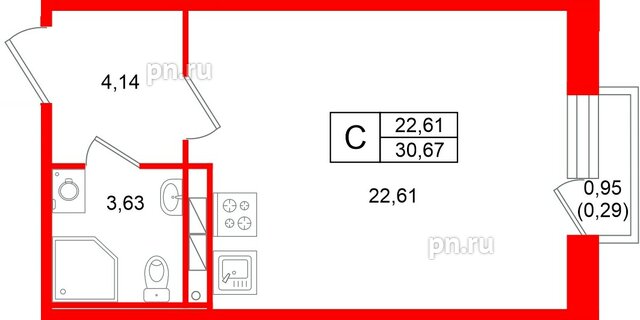 Квартира в ЖК «Слобода», студия, 30.67 м², 4 этаж