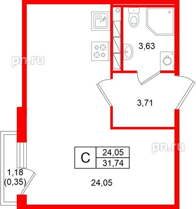 Квартира в ЖК «Слобода», студия, 31.74 м², 2 этаж