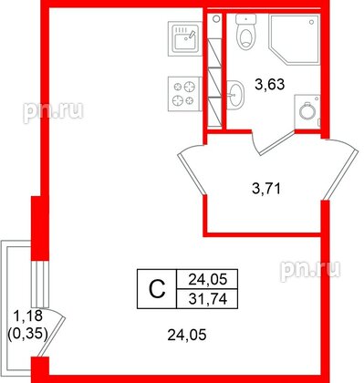 Квартира в ЖК «Слобода», студия, 31.74 м², 4 этаж