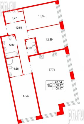 Квартира в ЖК «Акватория», 3 комнатная, 108.47 м², 3 этаж