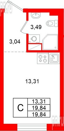 Квартира в ЖК «Аннино Сити», студия, 19.84 м², 3 этаж