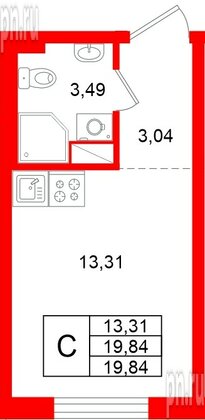 Квартира в ЖК «Аннино Сити», студия, 19.84 м², 4 этаж