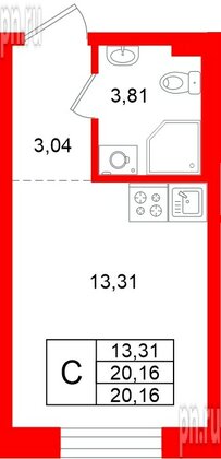 Квартира в ЖК «Аннино Сити», студия, 20.16 м², 1 этаж