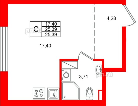 Квартира в ЖК «Аннино Сити», студия, 25.71 м², 2 этаж