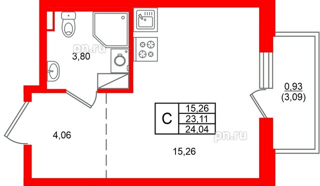 Квартира в ЖК «Аннино Сити», студия, 24.04 м², 3 этаж