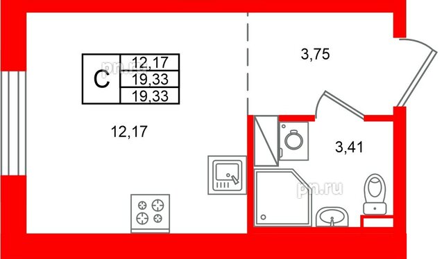 Квартира в ЖК «Аннино Сити», студия, 19.33 м², 3 этаж