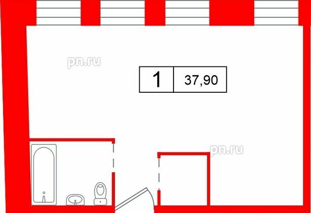 Апартаменты в ЖК «Кантемировская 11», 1 комнатные, 37.9 м², 2 этаж