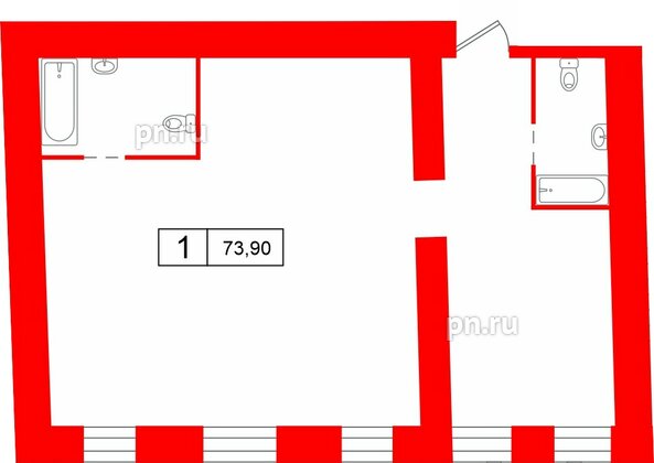 Апартаменты в ЖК «Кантемировская 11», 1 комнатные, 73.9 м², 1 этаж