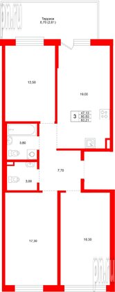 Квартира в ЖК «Плюс Пулковский», 3 комнатная, 83.21 м², 1 этаж
