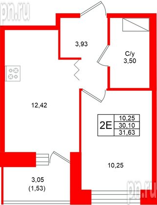Квартира в ЖК Квартал Уютный, 1 комнатная, 31.63 м², 6 этаж