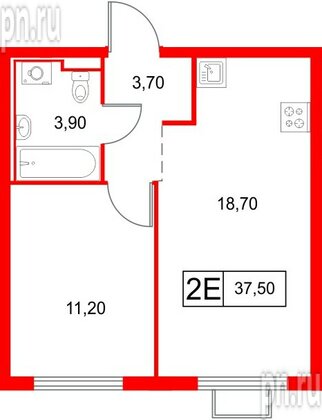 Квартира в ЖК «Янинский Лес», 1 комнатная, 37.5 м², 4 этаж