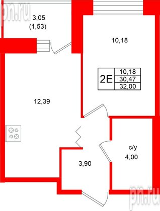 Квартира в ЖК «Квартал Уютный», 1 комнатная, 32 м², 2 этаж