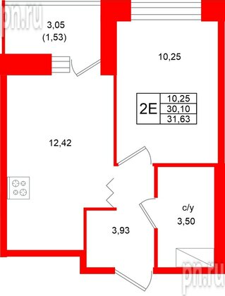 Квартира в ЖК Квартал Уютный, 1 комнатная, 31.63 м², 6 этаж