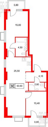 Квартира в ЖК «Янинский Лес», 2 комнатная, 63.9 м², 7 этаж