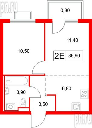 Квартира в ЖК «Янинский Лес», 1 комнатная, 36.9 м², 10 этаж