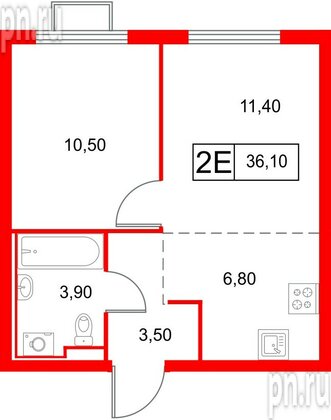 Квартира в ЖК «Янинский Лес», 1 комнатная, 36.1 м², 15 этаж