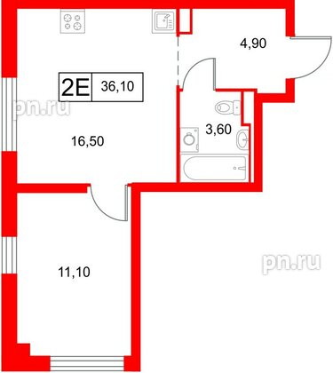 Квартира в ЖК «Янинский Лес», 1 комнатная, 36.1 м², 1 этаж