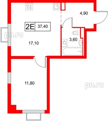 Квартира в ЖК «Янинский Лес», 1 комнатная, 37.4 м², 11 этаж