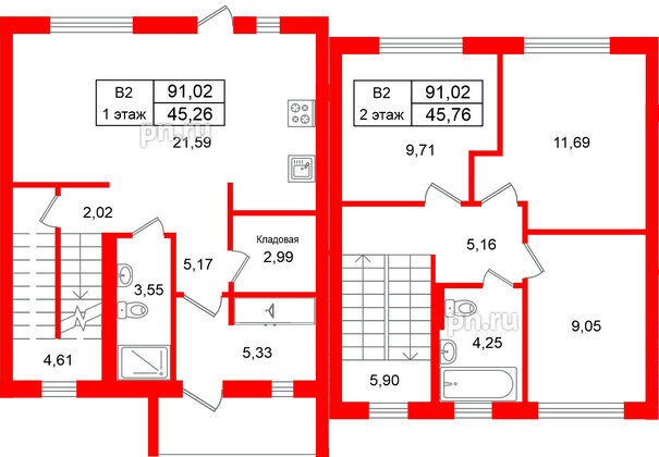 Квартира в ЖК СветЛО, 3 комнатная, 91.02 м², 1 этаж