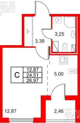 Квартира в ЖК «Любоград», студия, 26.97 м², 3 этаж