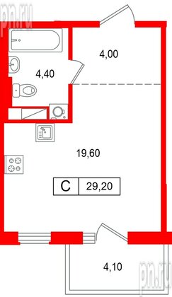 Квартира в ЖК «Янила Форест», студия, 29.2 м², 1 этаж